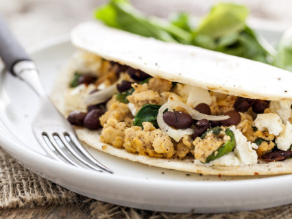 Breakfast quesadilla stuffed with healthy and tasty ingredients